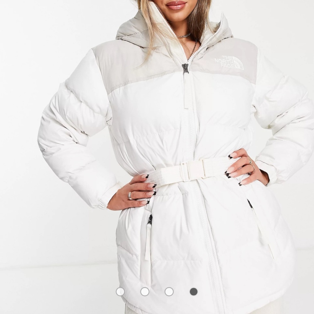 The North Face Nuptse Belted mid puffer jacket in white